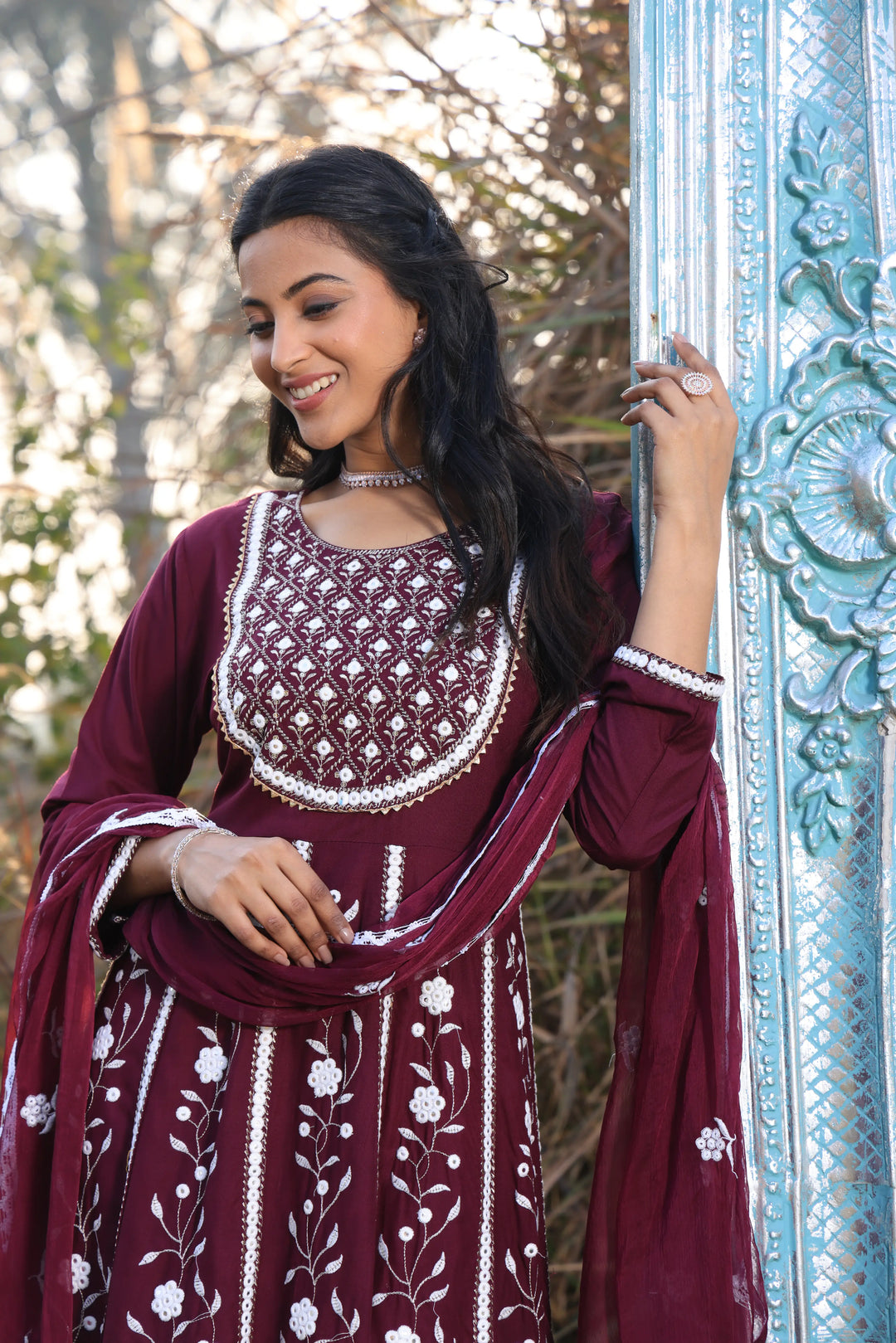 Purple Embroidered Anarkali Suit