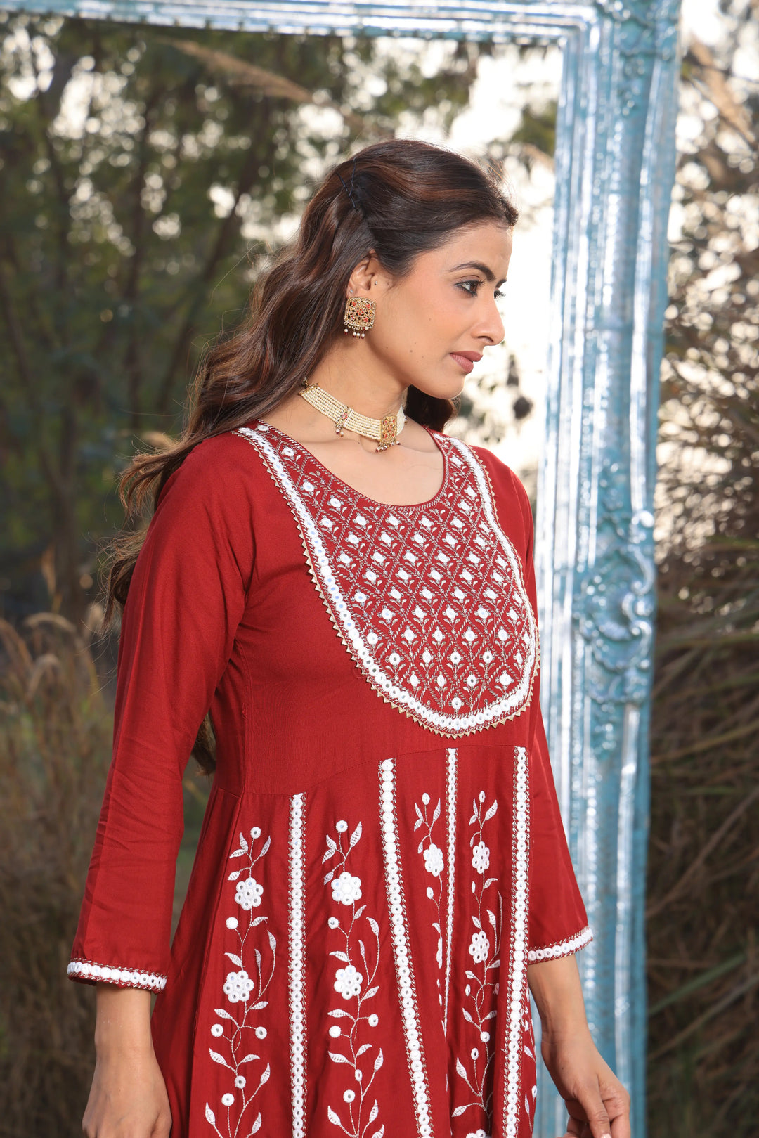 Red Embroidered Anarkali Suit