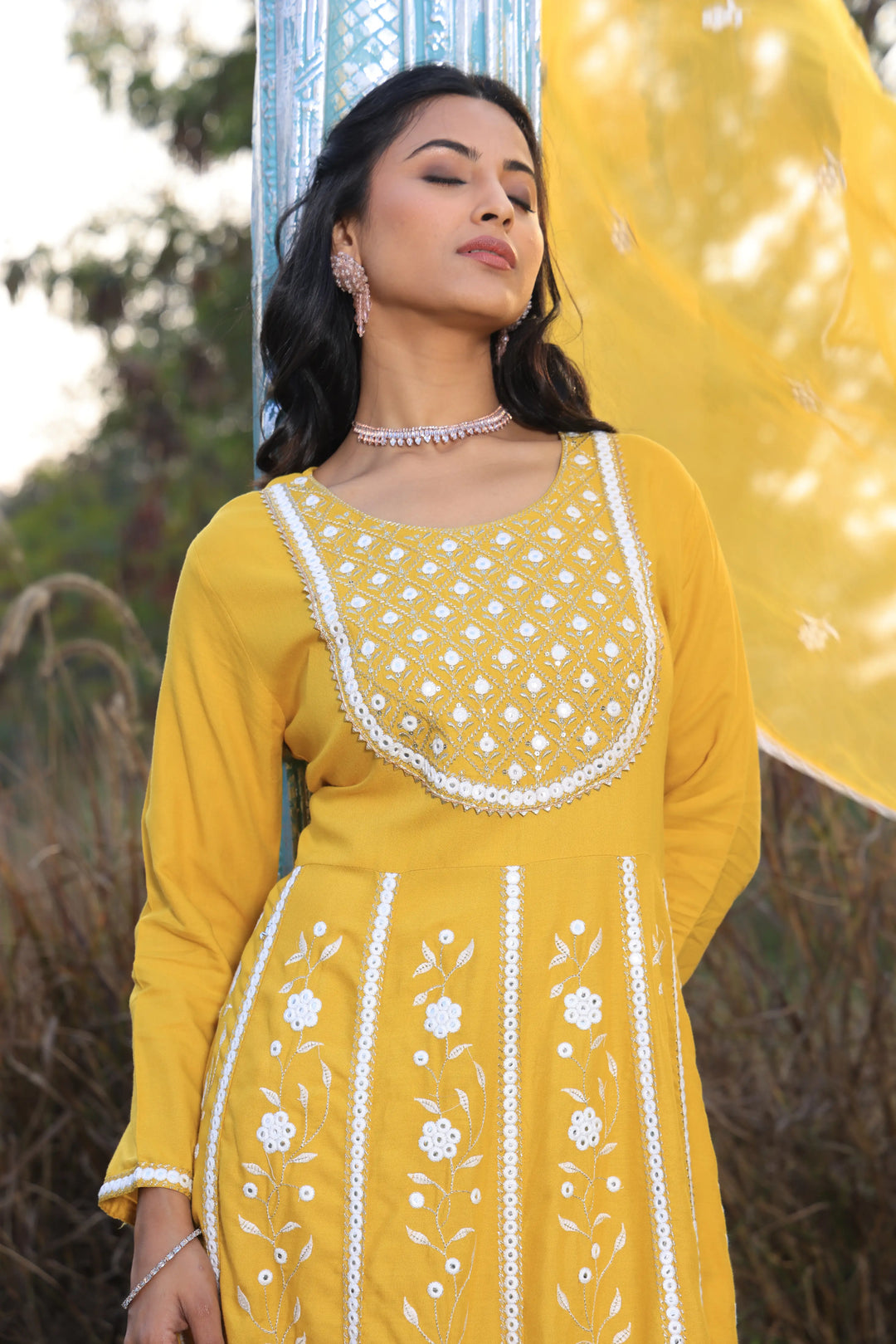 Yellow Embroidered Anarkali Suit