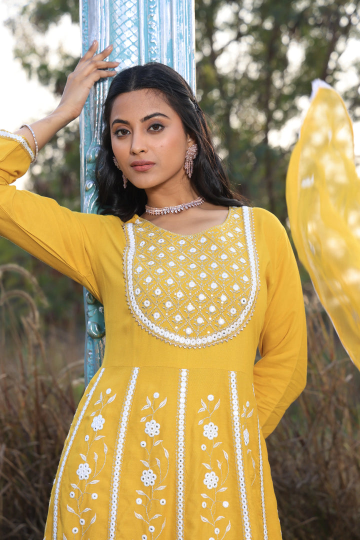 Yellow Embroidered Anarkali Suit