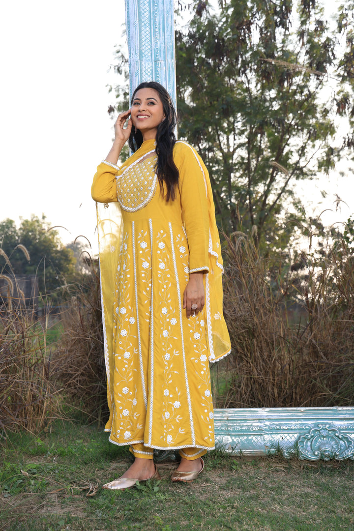 Yellow Embroidered Anarkali Suit