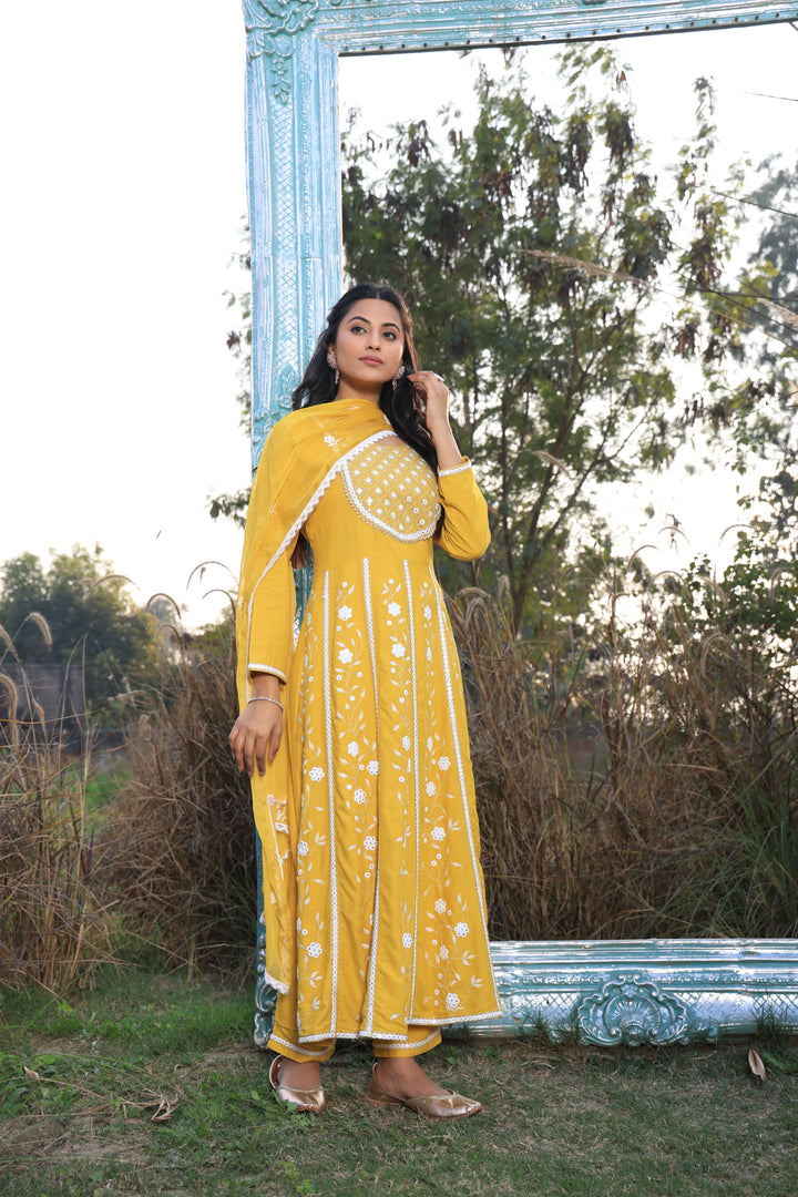 Yellow Embroidered Anarkali Suit