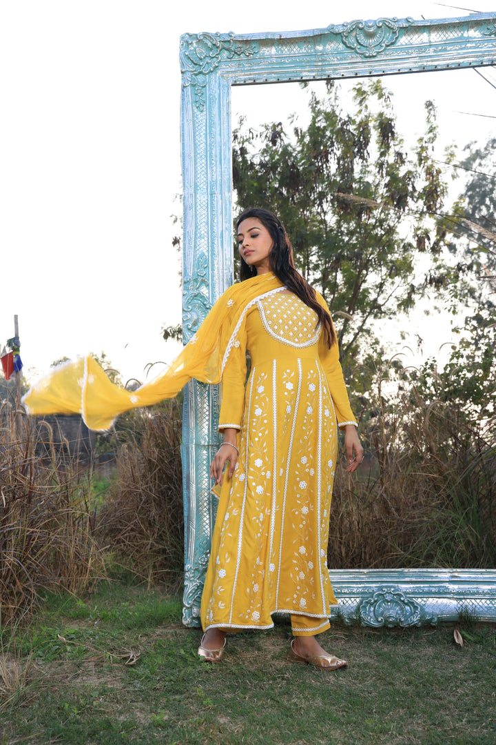 Yellow Embroidered Anarkali Suit