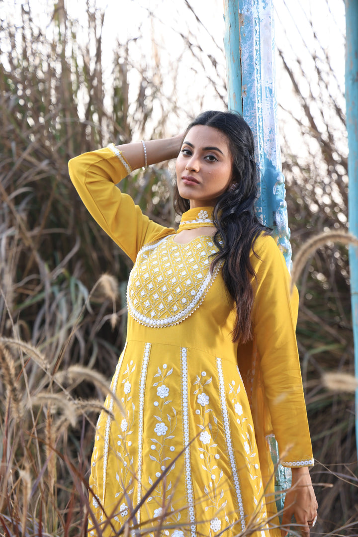 Yellow Embroidered Anarkali Suit