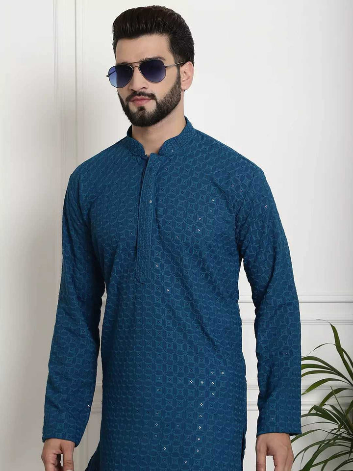 Men's Peacock Blue Cotton Kurta Pant Embrace Cool Comfort and Classic Style