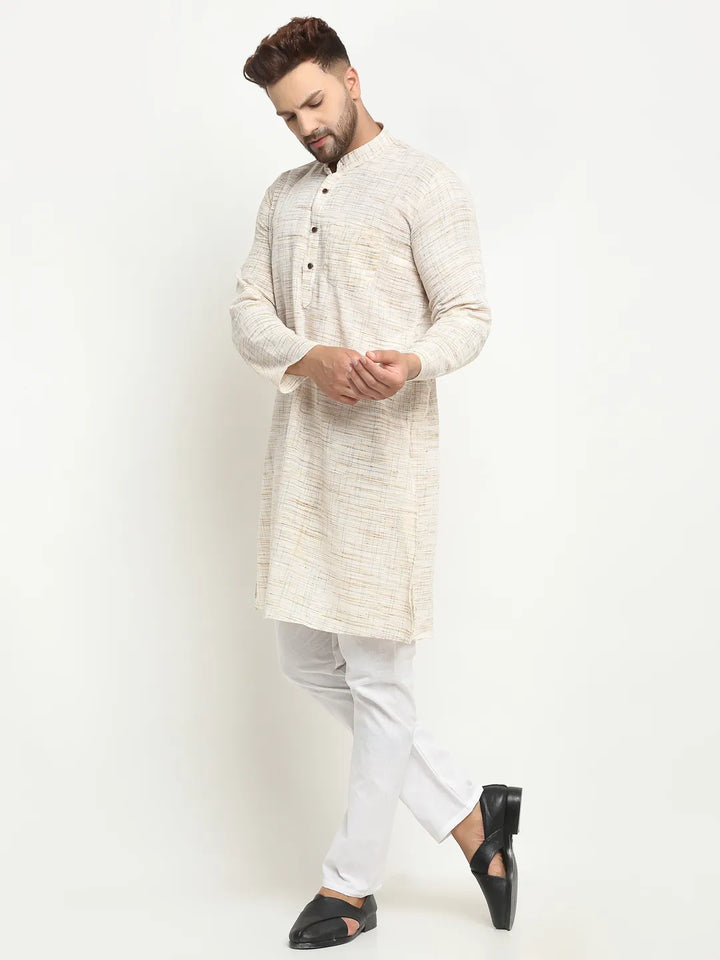 Radiant Charm Orange Khadi Cotton Kurta Pyjama Set for Men - Embrace Style and Comfort in Every Stitch