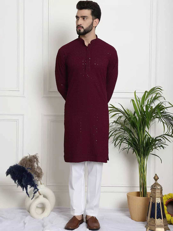 Men's Elegant Wine Cotton Kurta Pant: Classic Comfort and Style