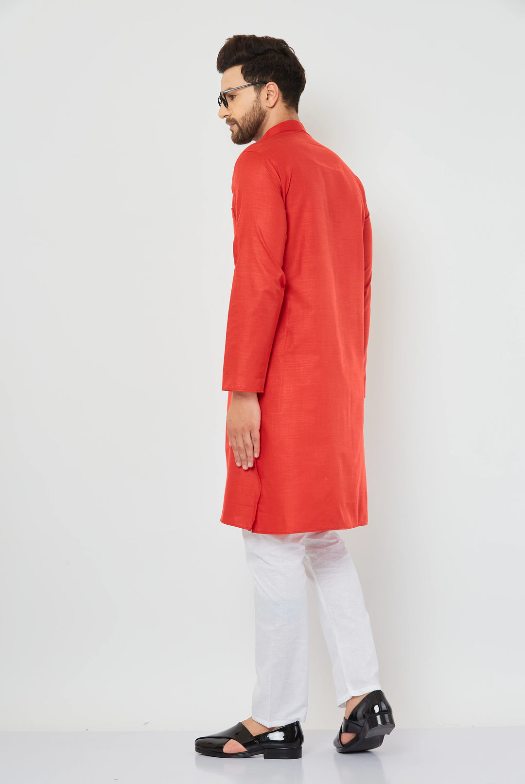 Solid Red Cotton Kurta Pajama Set for Men - Timeless Style, Distinct Sophistication