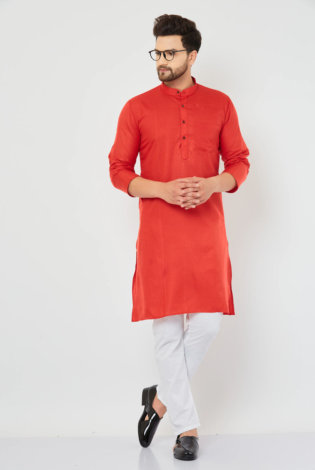 Solid Red Cotton Kurta Pajama Set for Men - Timeless Style, Distinct Sophistication