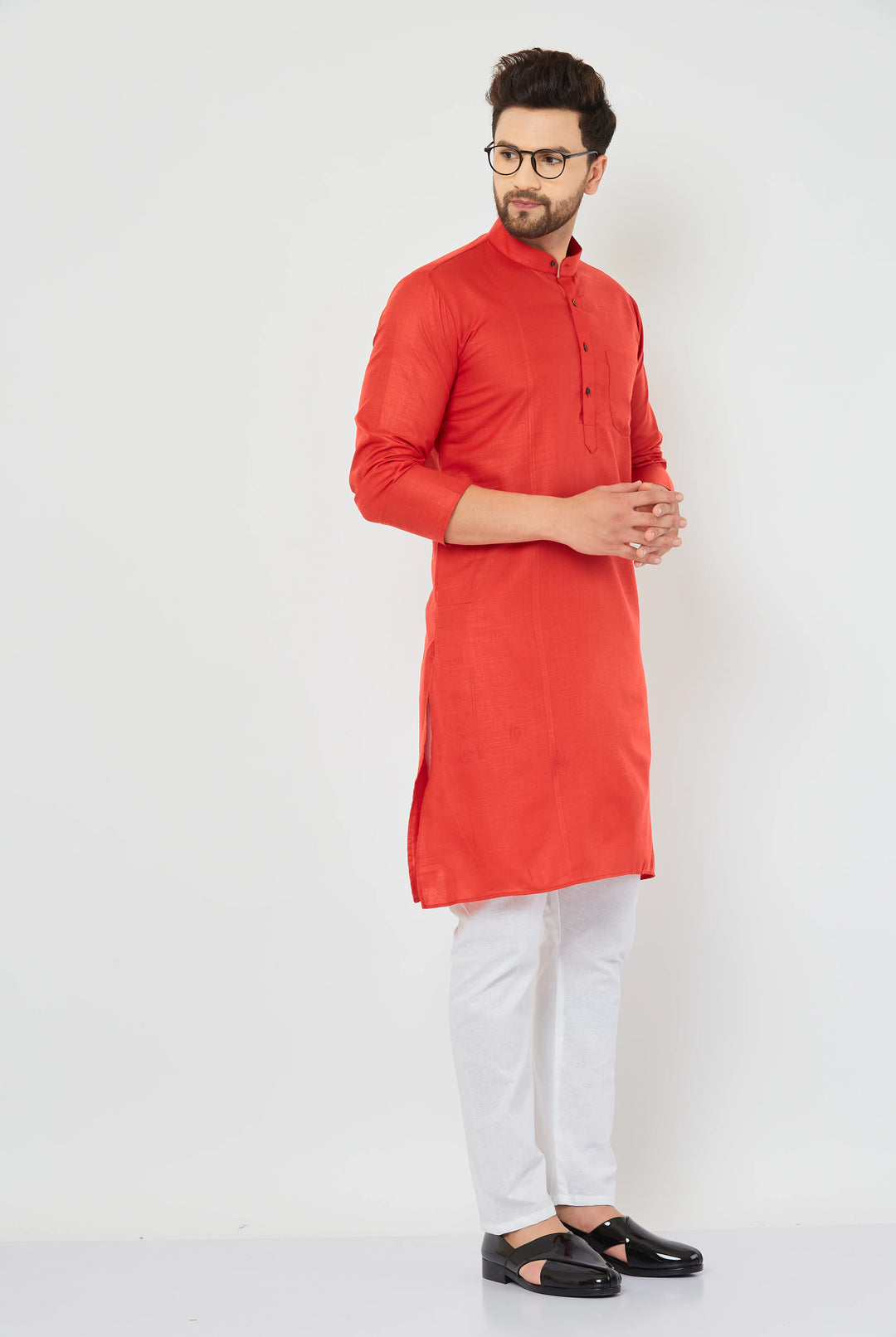 Solid Red Cotton Kurta Pajama Set for Men - Timeless Style, Distinct Sophistication