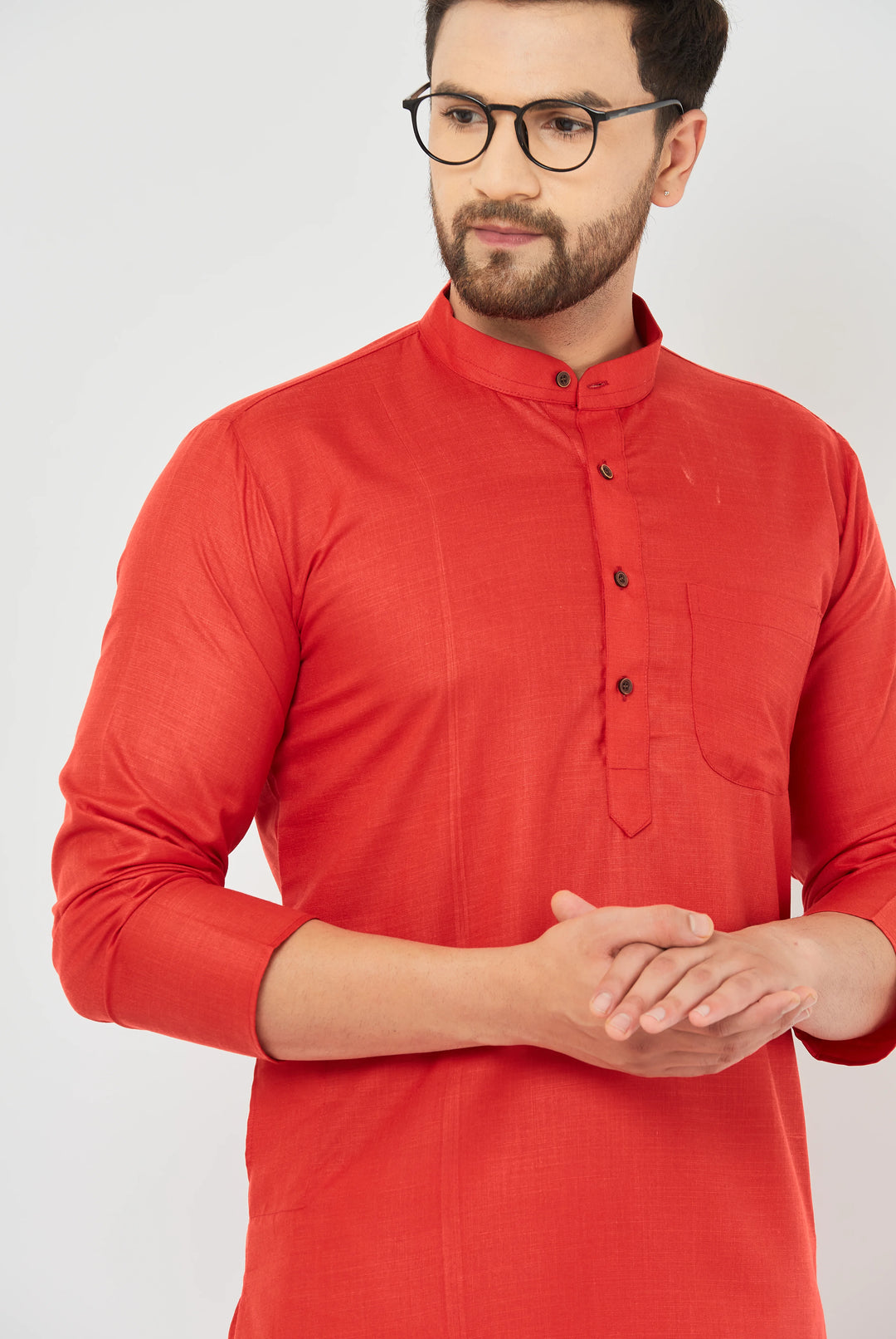 Men's Solid Plain Red Cotton Kurta