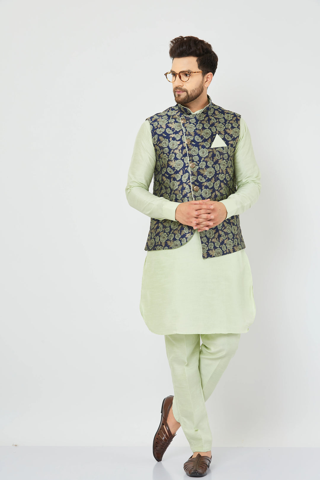 Pista Green Splendor Modi Jacket Kurta and Pant Set for Men