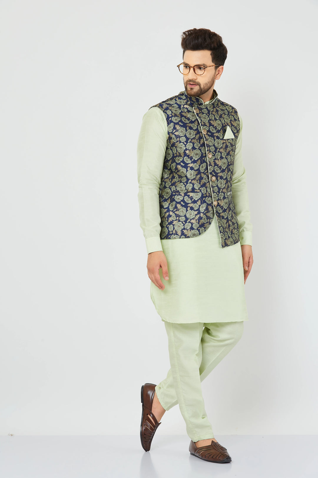 Pista Green Splendor Modi Jacket Kurta and Pant Set for Men