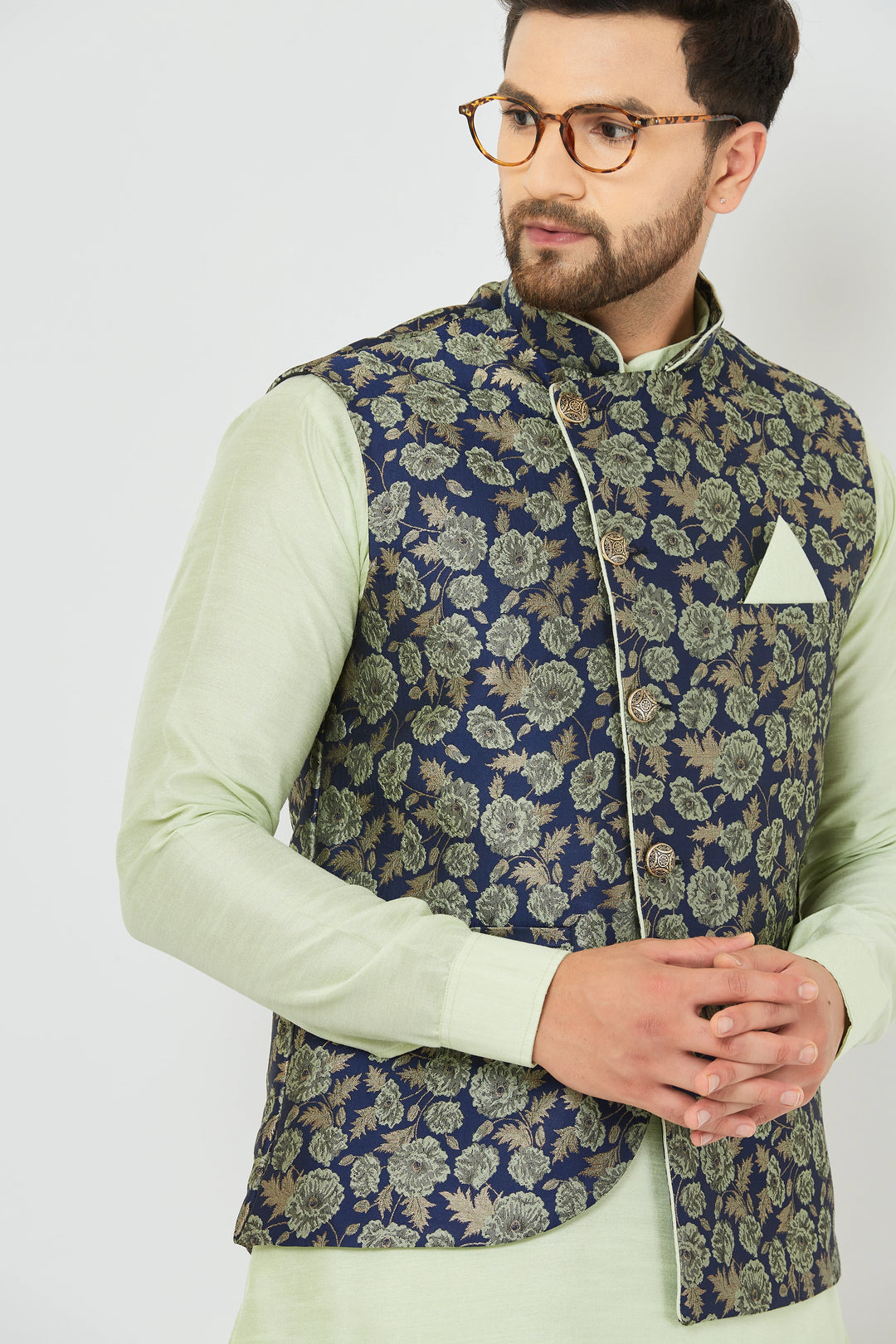 Pista Green Splendor Modi Jacket Kurta and Pant Set for Men