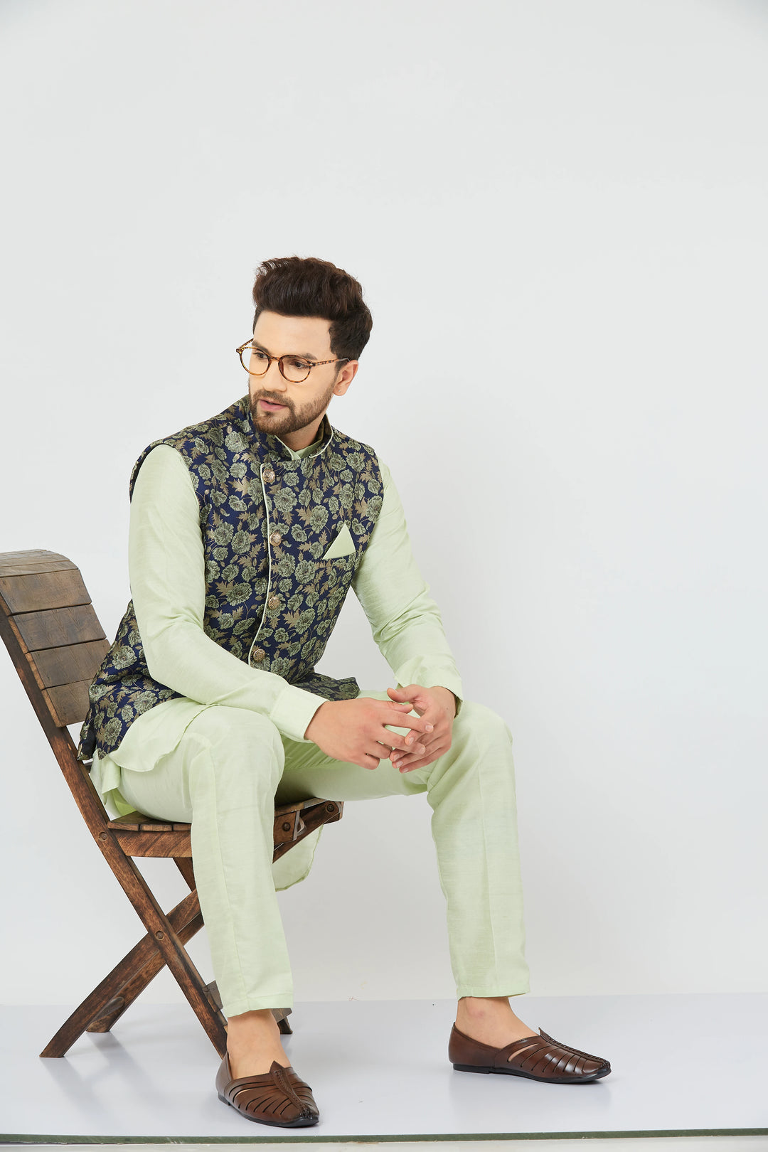 Pista Green Splendor Modi Jacket Kurta and Pant Set for Men