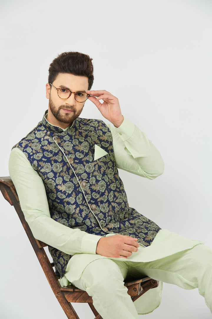 Pista Green Splendor Modi Jacket Kurta and Pant Set for Men