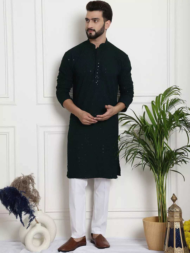 Men's Bottle Green Cotton Kurta Pant Elevate Your Style with Natural Elegance