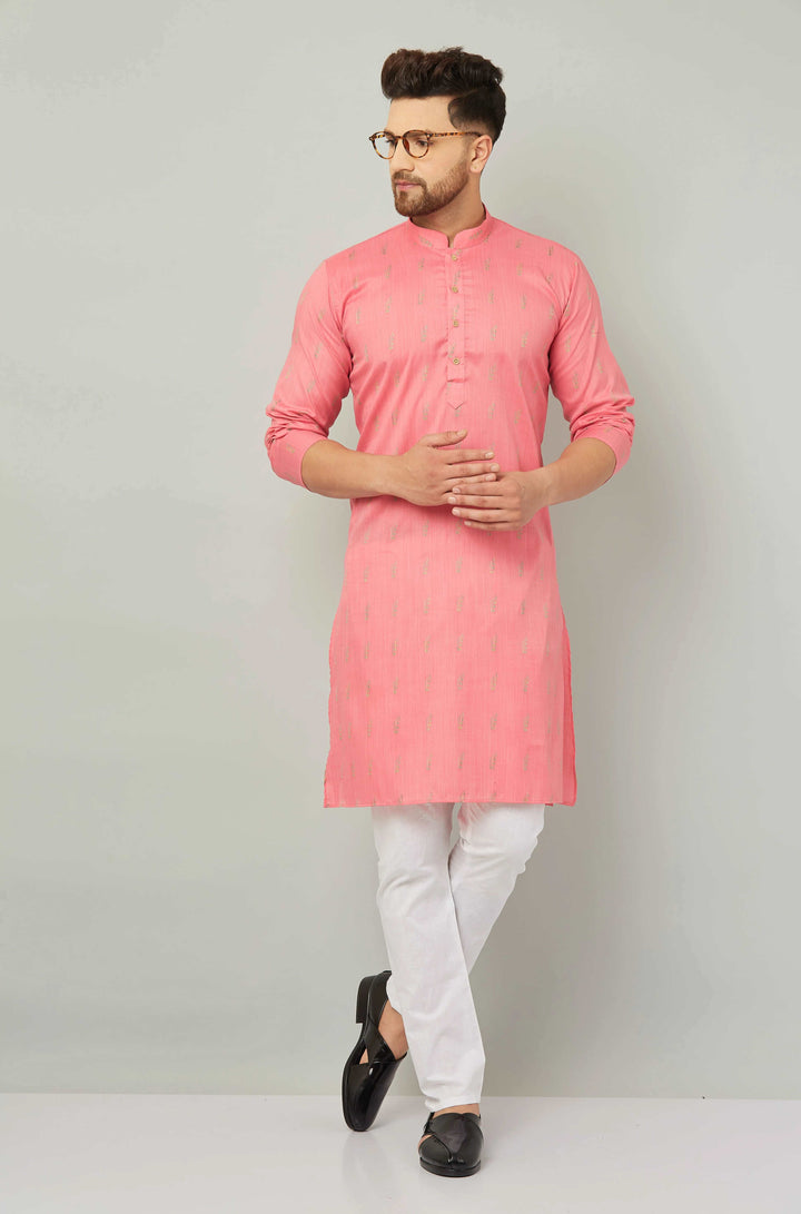 Men's Cotton Pink Kurta Pajama Set