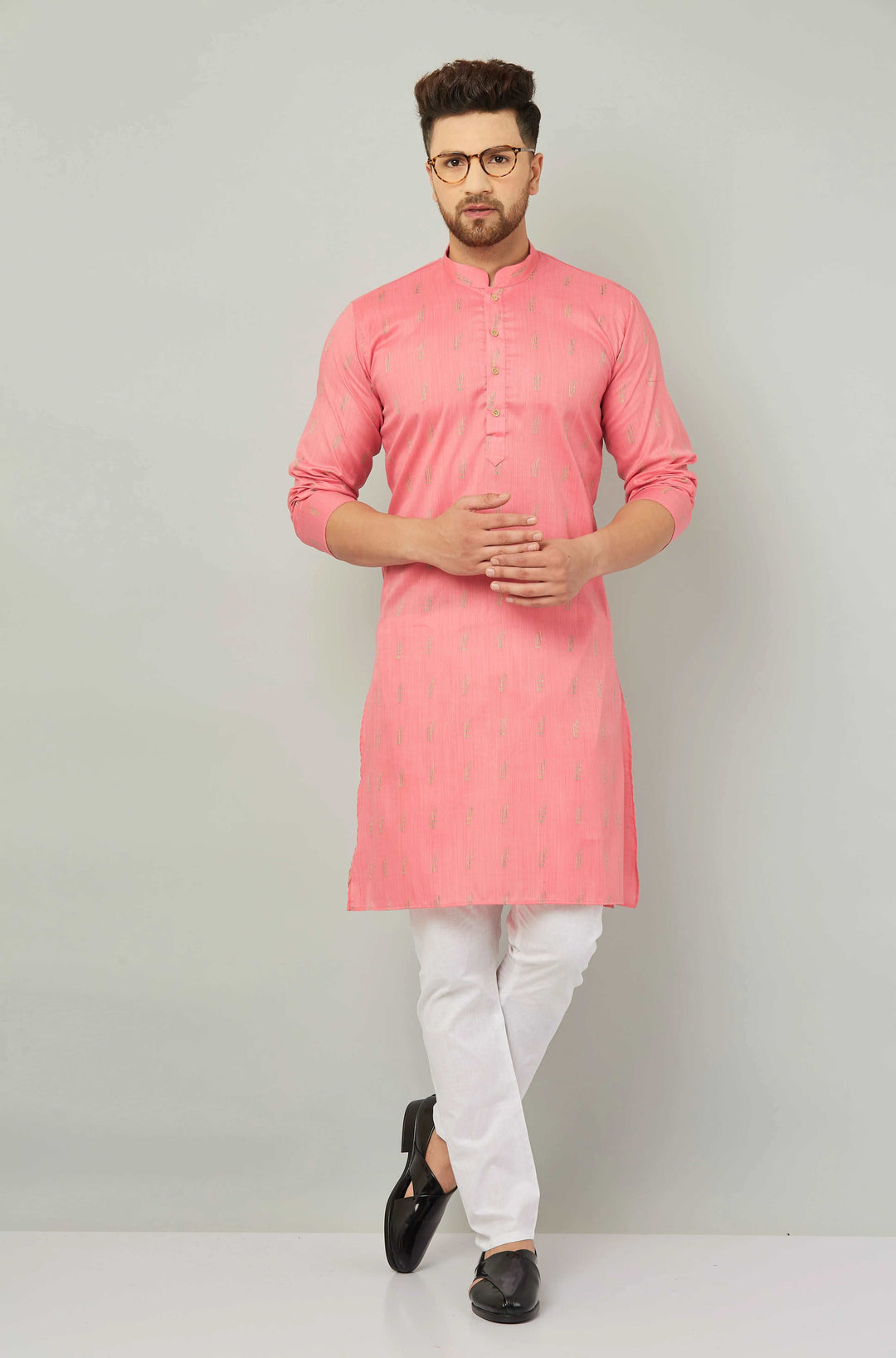 Men's Cotton Pink Kurta Pajama Set