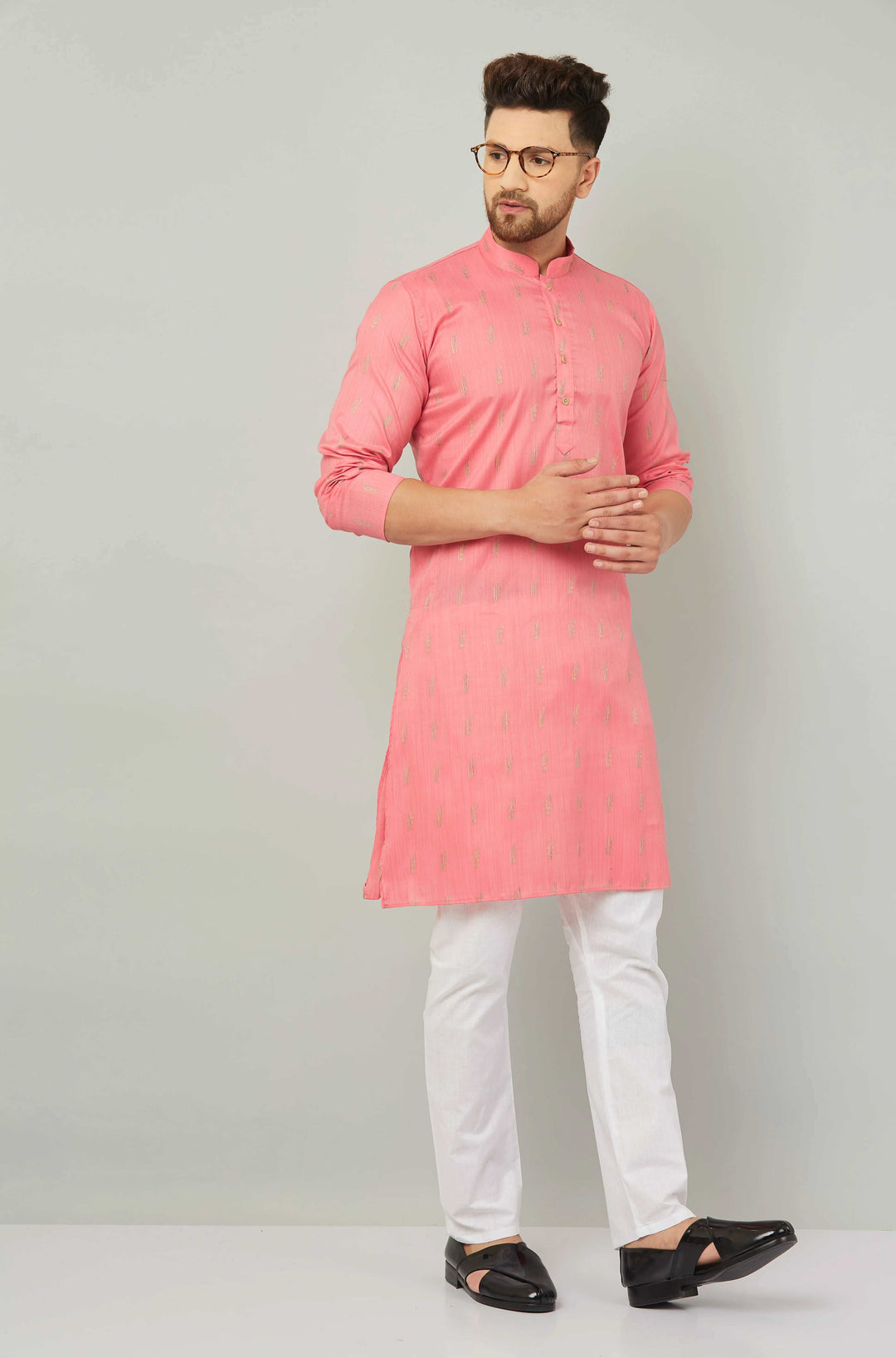 Men's Cotton Pink Kurta Pajama Set