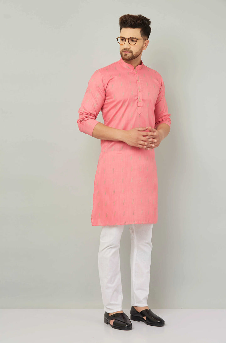 Men's Cotton Pink Kurta Pajama Set