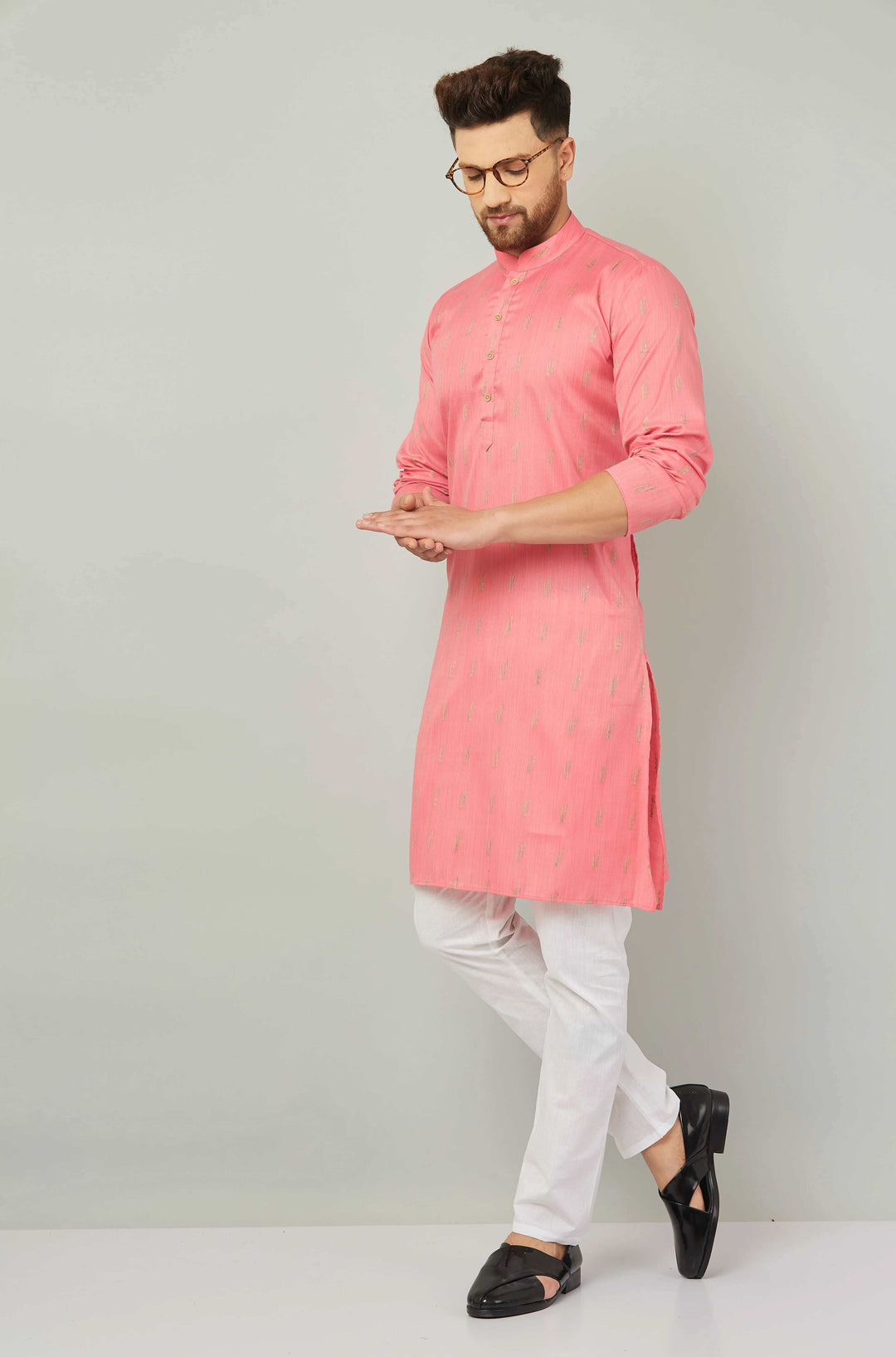 Men's Cotton Pink Kurta Pajama Set