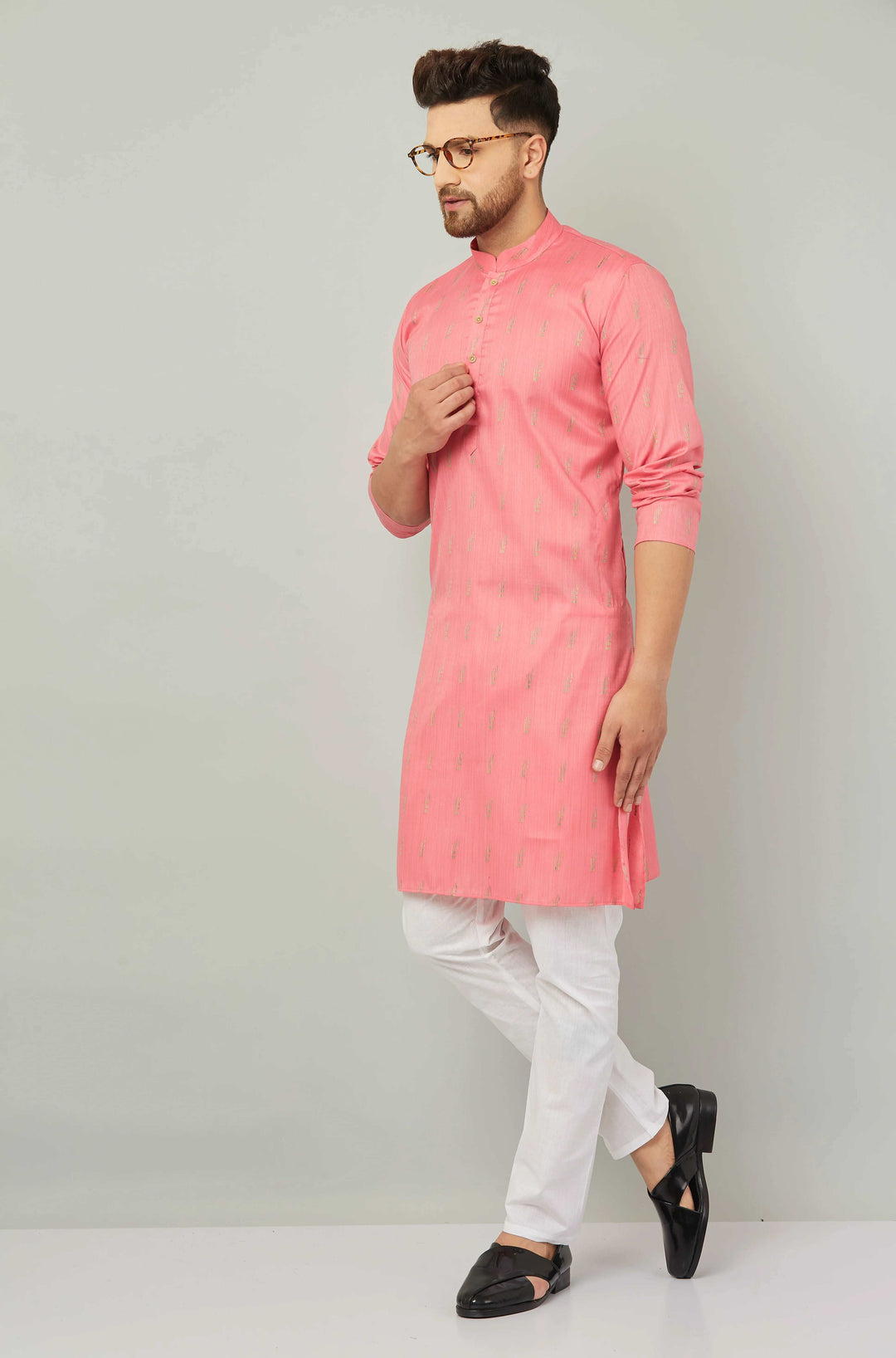 Men's Cotton Pink Kurta Pajama Set