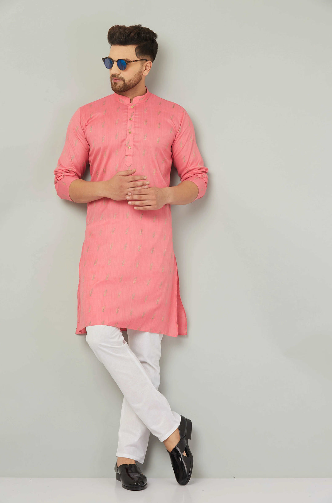 Men's Cotton Pink Kurta Pajama Set