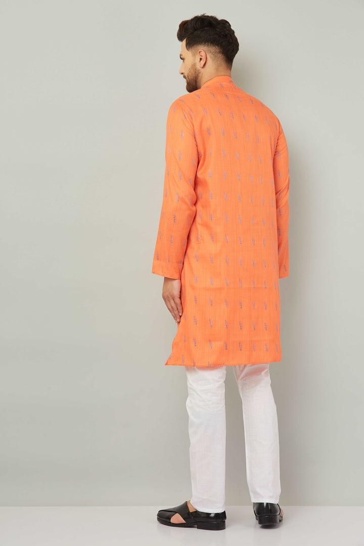 Men's Cotton Orange Kurta Pajama Set