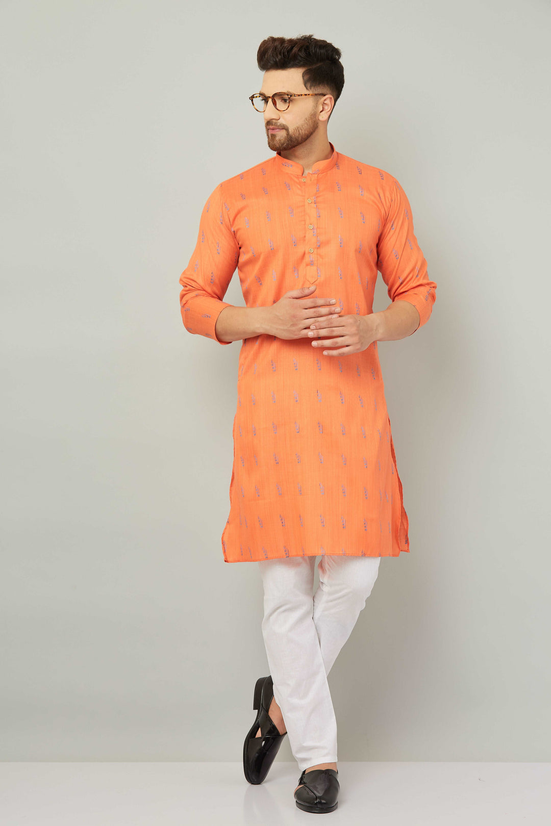 Men's Cotton Orange Kurta Pajama Set