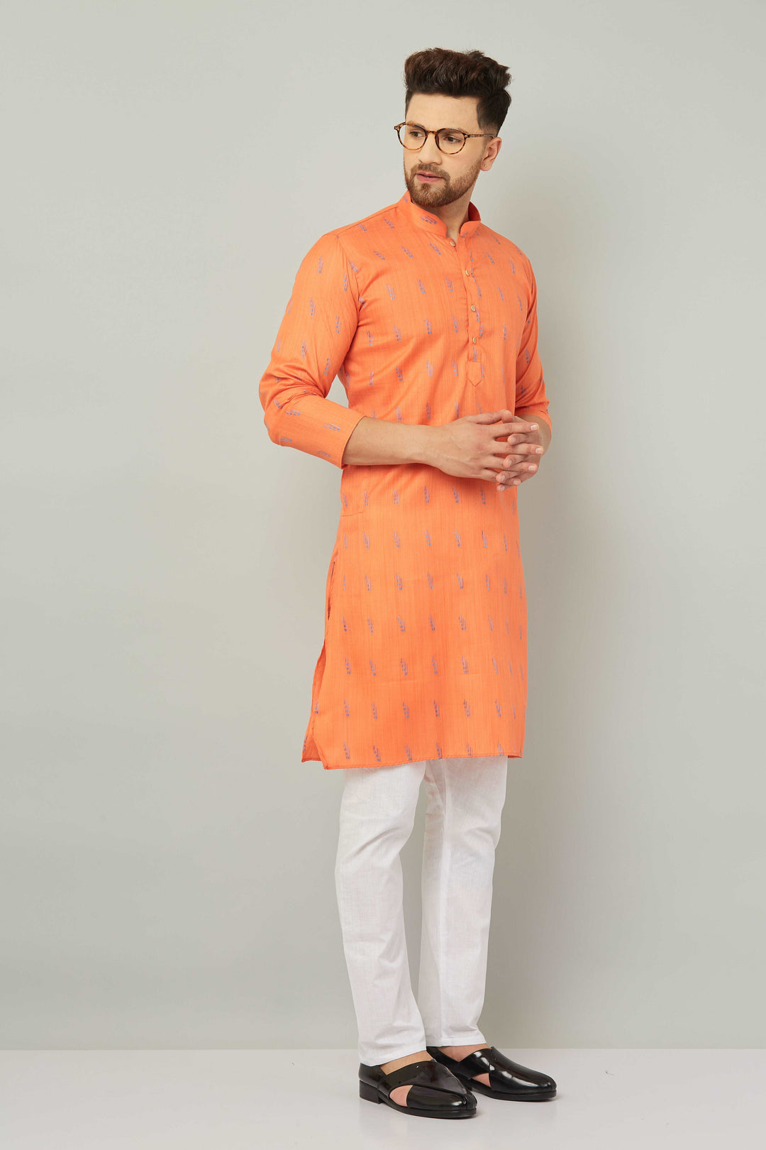 Men's Cotton Orange Kurta Pajama Set