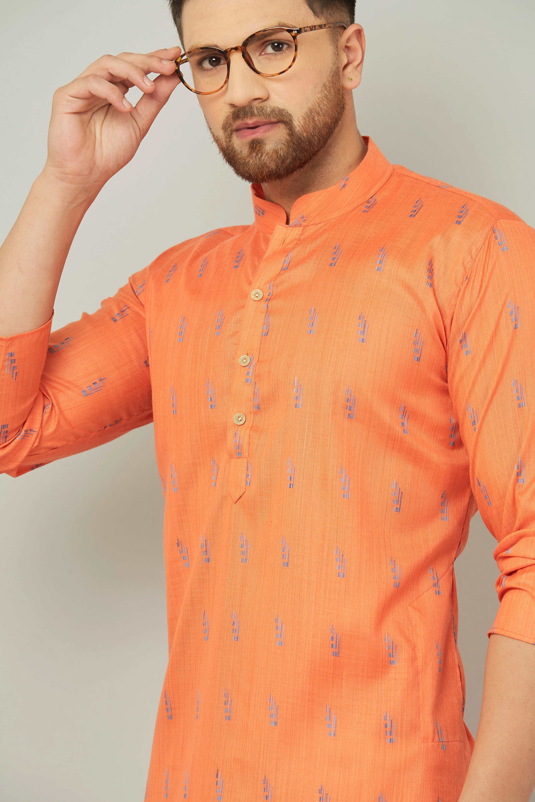 Men's Cotton Orange Kurta Pajama Set