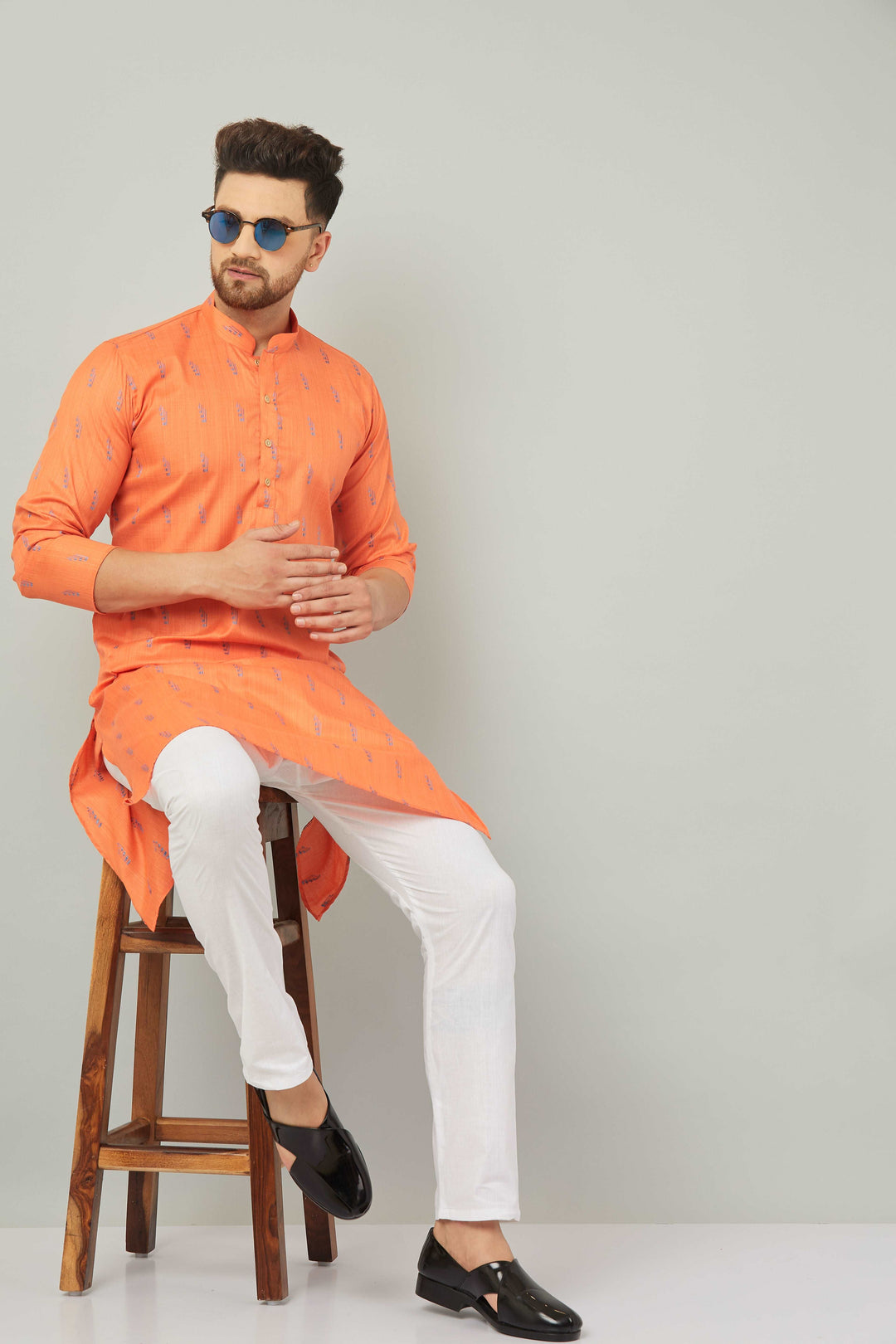 Men's Cotton Orange Kurta Pajama Set