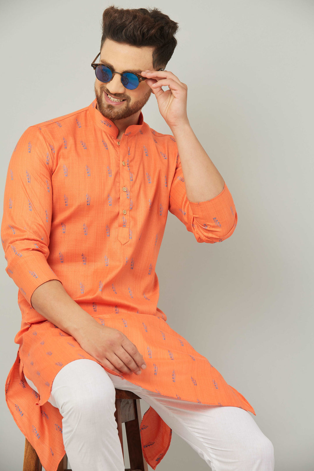 Men's Cotton Orange Kurta Pajama Set