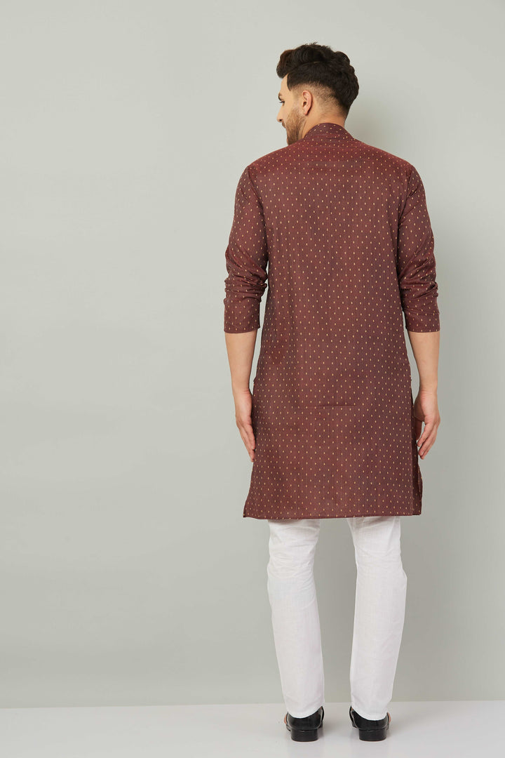 Men's Cotton Polka Dot Maroon Kurta Pajama Set