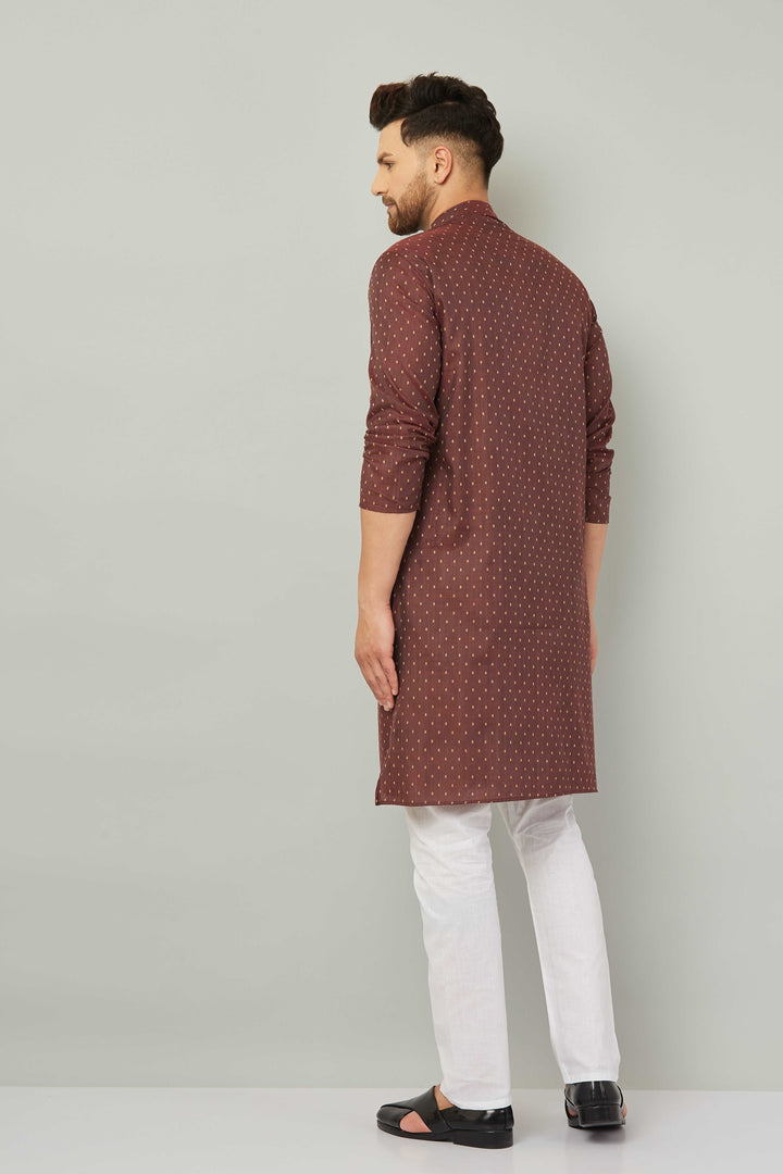 Men's Cotton Polka Dot Maroon Kurta Pajama Set