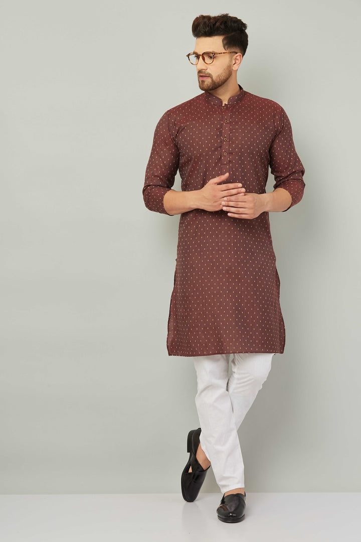 Men's Cotton Polka Dot Maroon Kurta Pajama Set