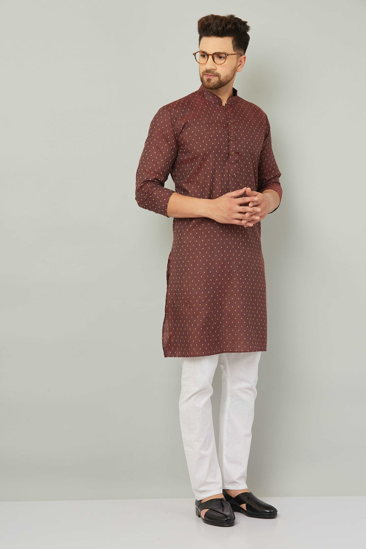 Men's Cotton Polka Dot Maroon Kurta Pajama Set