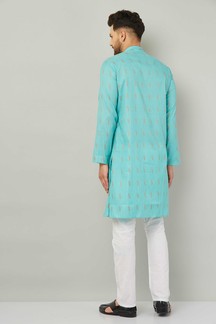 Men's Cotton Green Kurta Pajama Set.