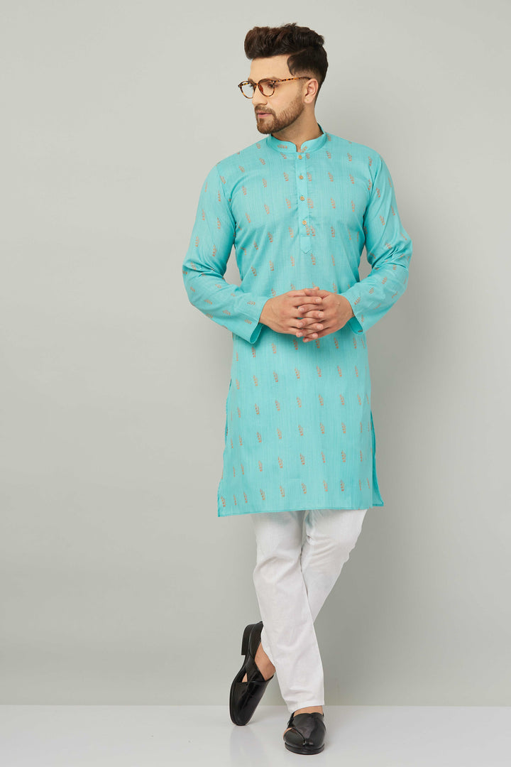 Men's Cotton Green Kurta Pajama Set.