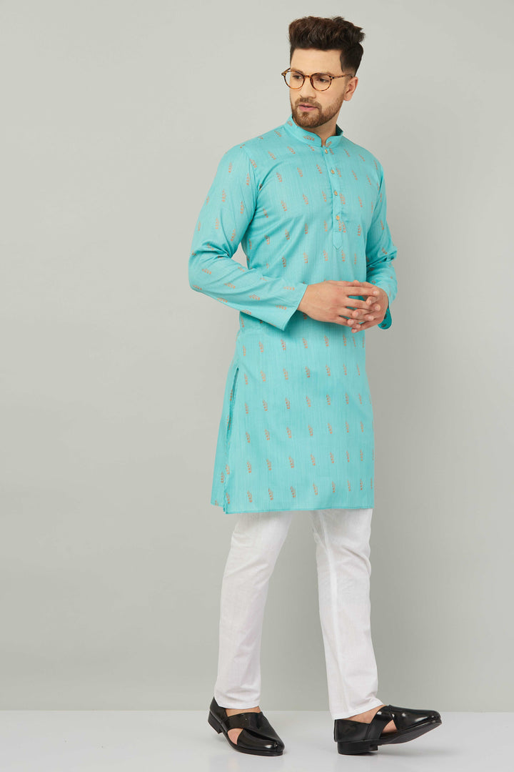 Men's Cotton Green Kurta Pajama Set.