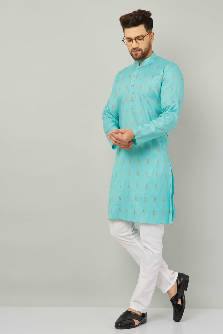 Men's Cotton Green Kurta Pajama Set.