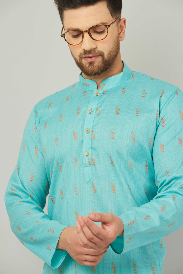 Men's Cotton Green Kurta Pajama Set.