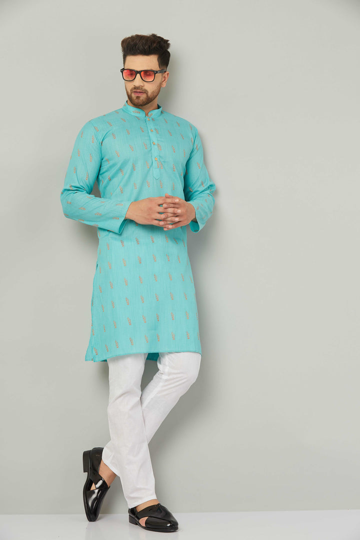 Men's Cotton Green Kurta Pajama Set.