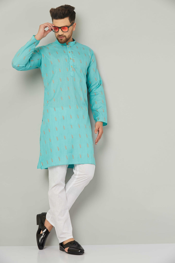 Men's Cotton Green Kurta Pajama Set.