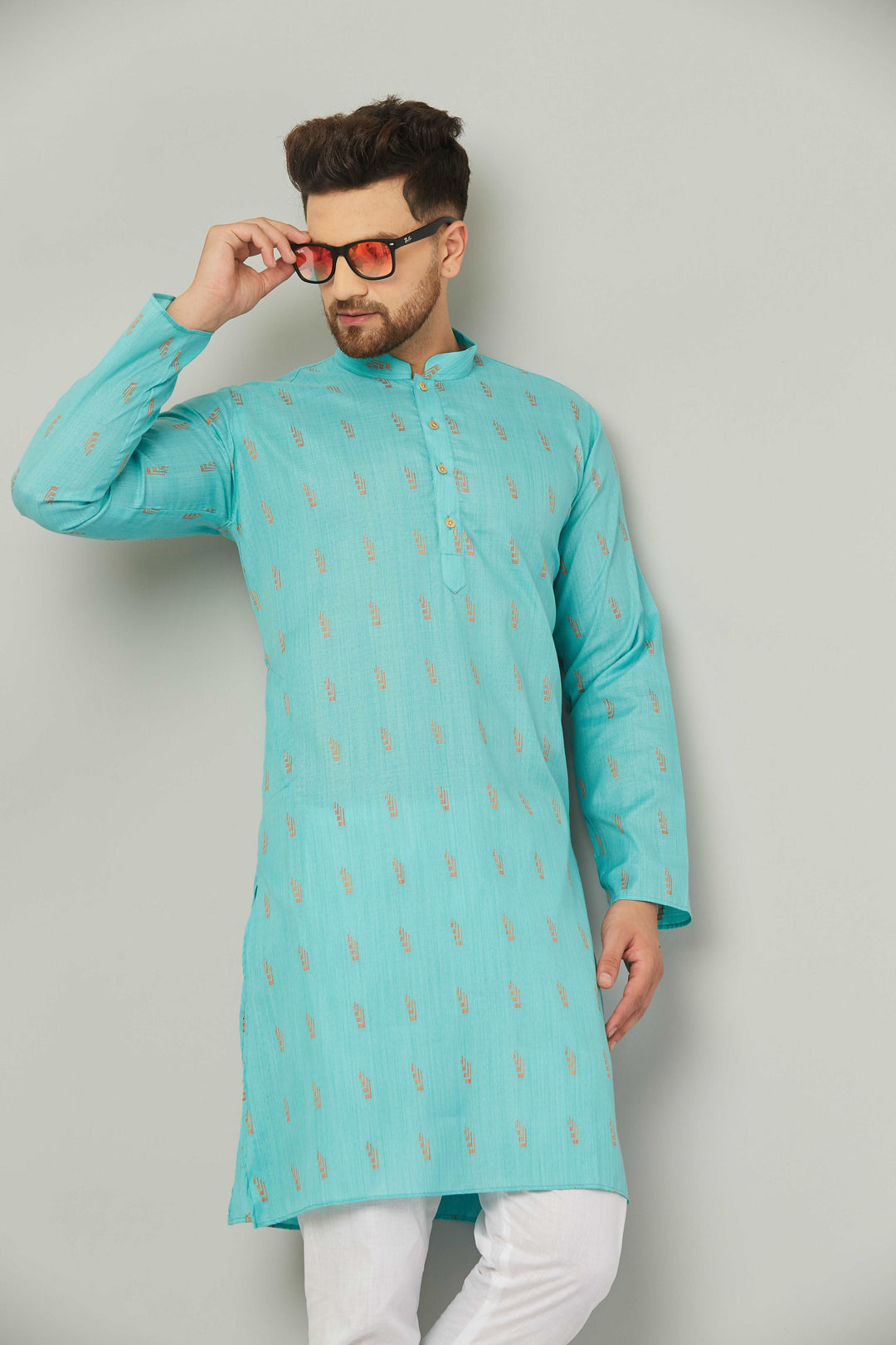 Men's Cotton Green Kurta Pajama Set.