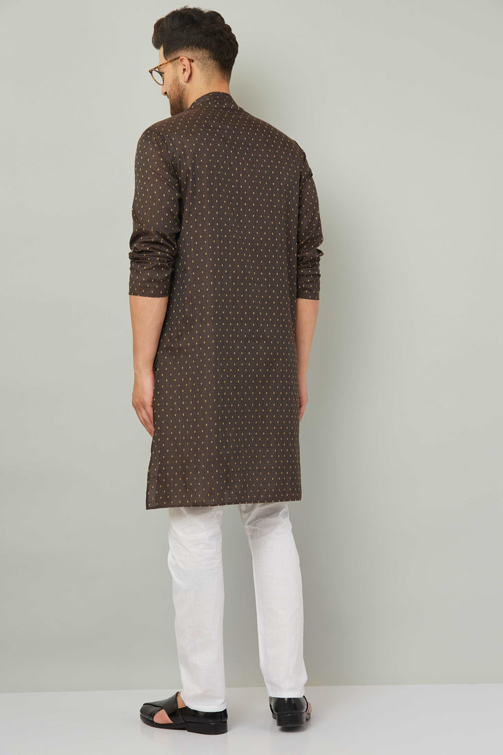 Men's Cotton Polka Dot Brown Kurta Pajama Set