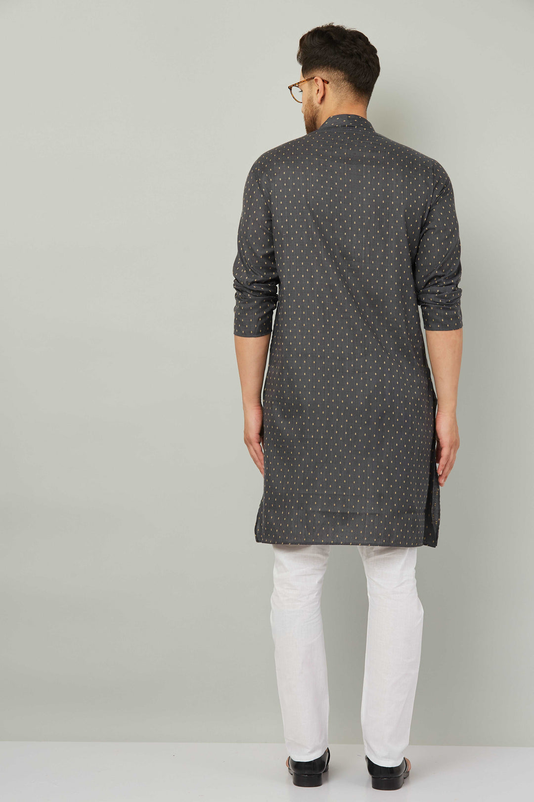 Men's Cotton Polka Dot Grey Kurta Pajama Set