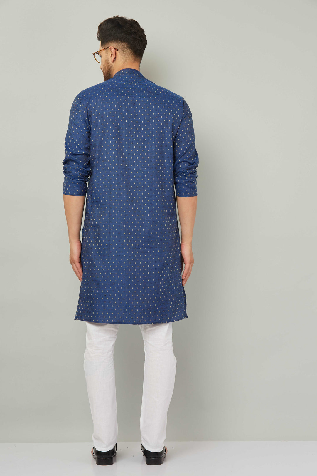 Men's Cotton Polka Dot Blue Kurta Pajama Set