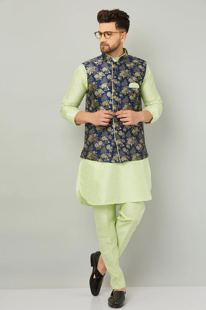 Pista Green Modi Jacket Kurta and Pant Set for Men